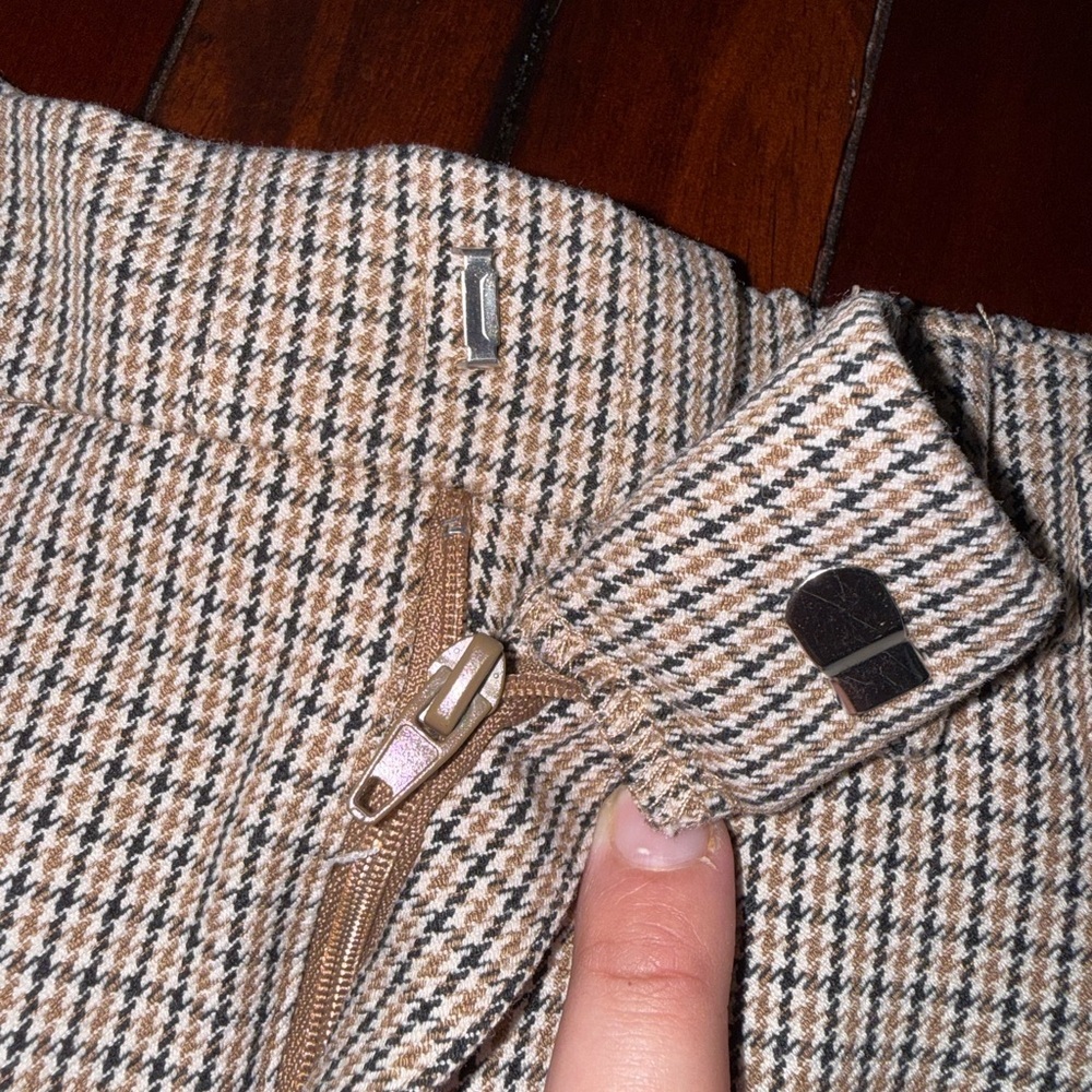 ZARA girls plaid trousers size 11-12 brown houndstooth elastic waist long - Picture 3 of 6